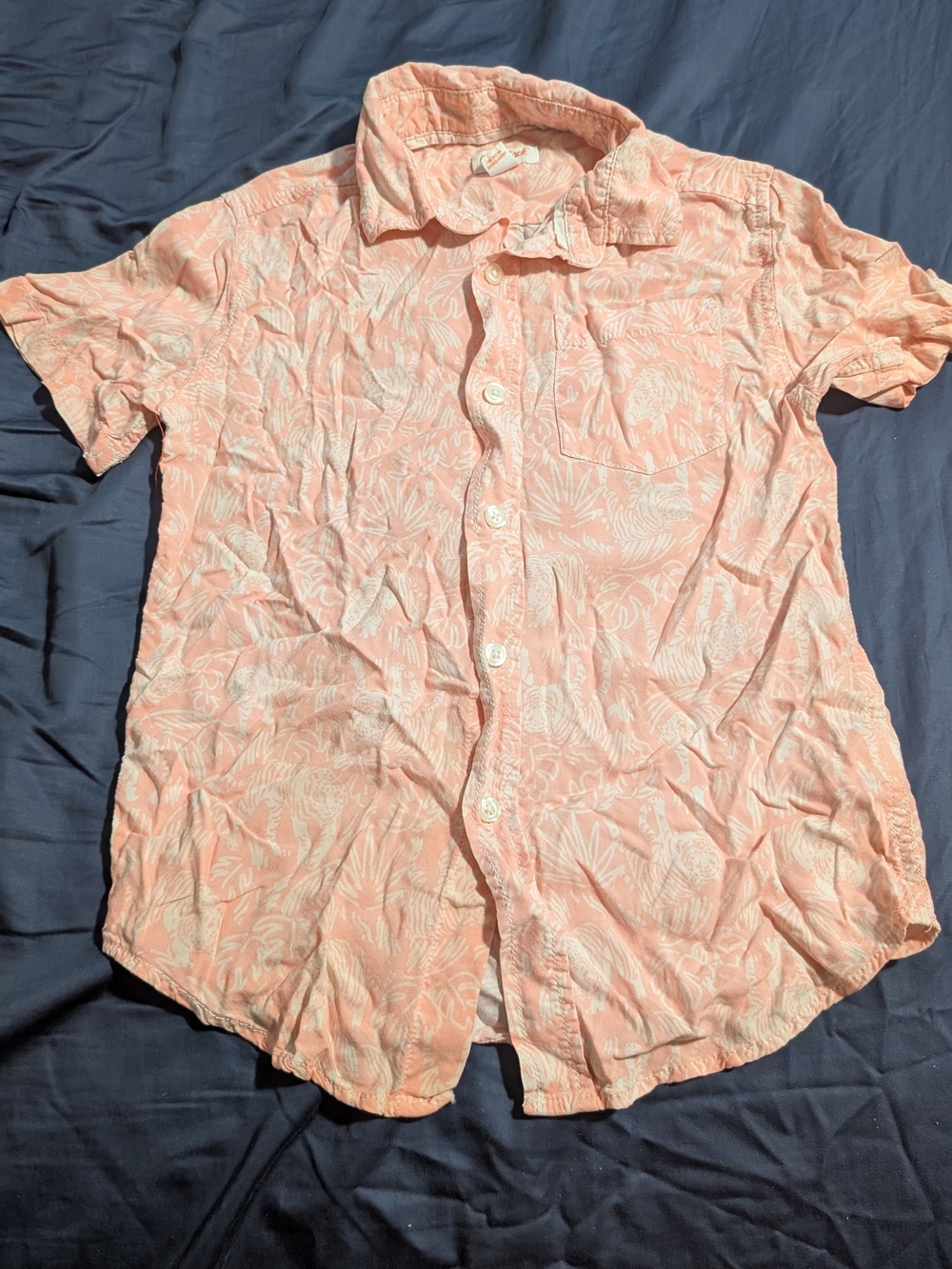 Cat & Jack Pink Short-Sleeve Button-Down Shirt with White Tropical Print